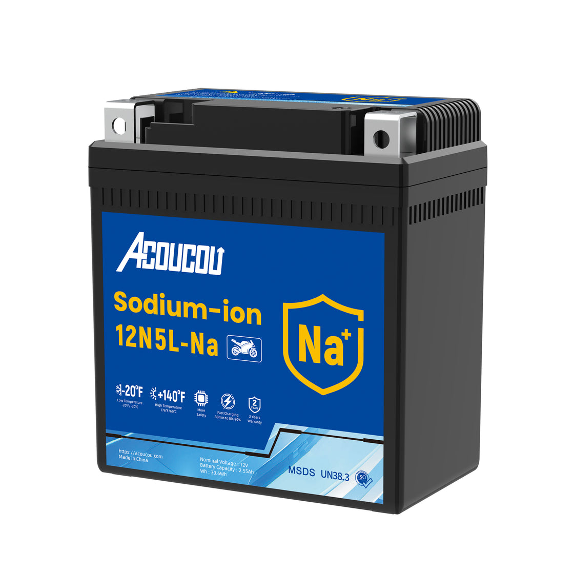 Acoucou 12N5L-BS Motorcycle Battery, 12V Sodium-Ion Battery,, For Motorcycles, ATV, Lawn Mowers, Dirt Bike,Tractors, Scooter, UTV. Replacement for Lead-acid and Lithium Batteries