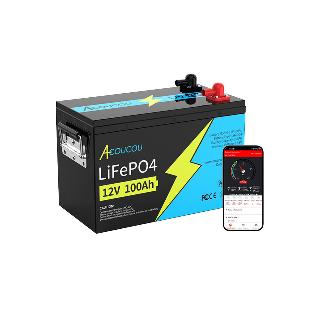 Acoucou ONE 12V 100Ah Lithium LiFePO4 Deep Cycle Batterie, RV Marine Motor Golfcart Batterie 