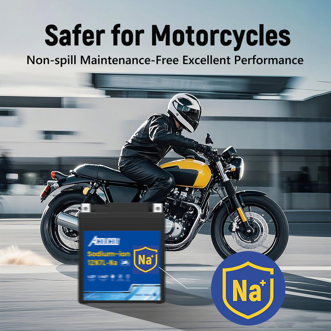 Acoucou 12N7L-BS Motorcycle Battery, 12V Sodium-Ion Battery,, For Motorcycles, ATV, Lawn Mowers, Dirt Bike,Tractors, Scooter, UTV. Replacement for  Lead-acid and Lithium Batteries