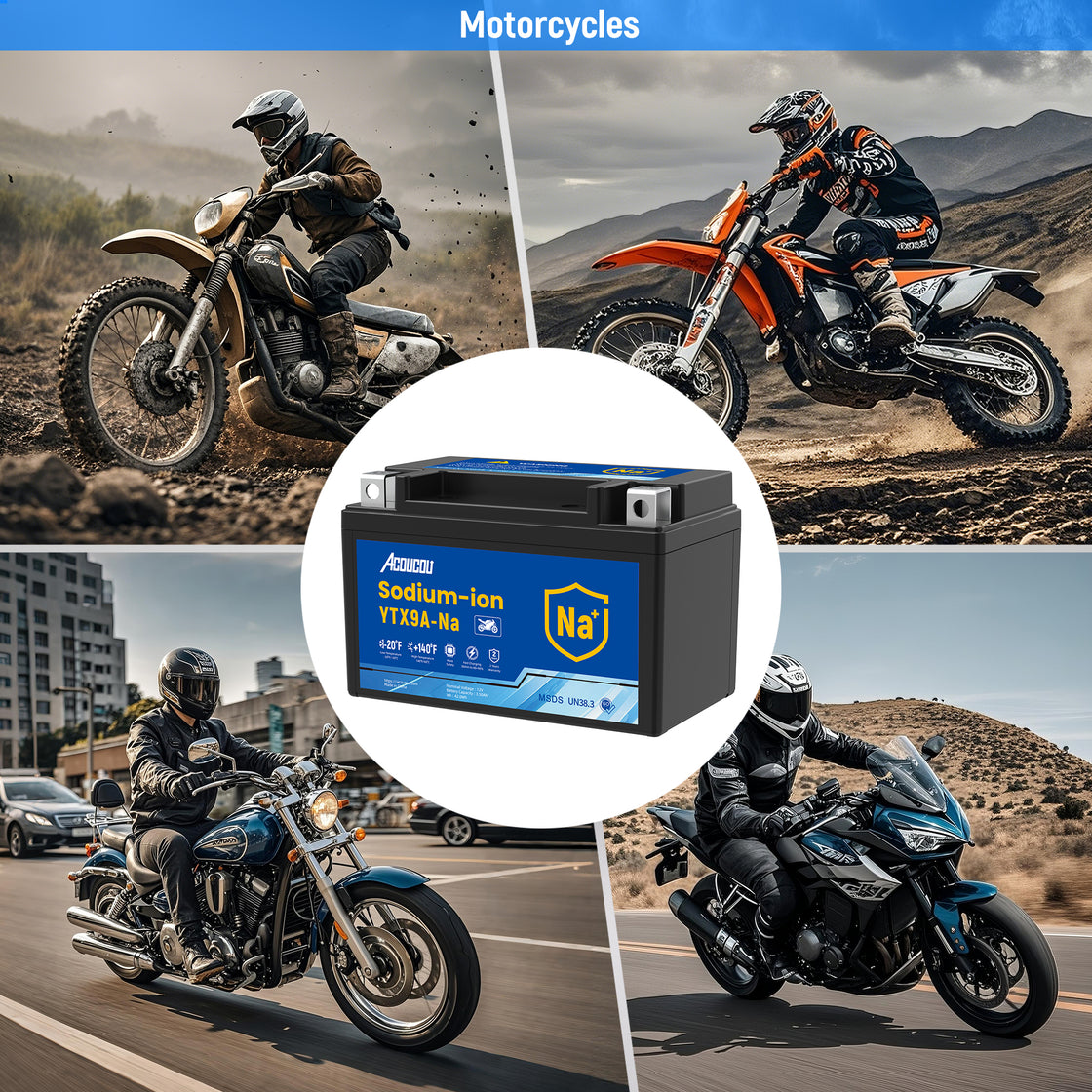 Acoucou  YTX9A-BS Motorcycle Battery, YTX9-BS12V 4.25Ah Sodium-Ion Battery, 250CCA, For Motorcycles, ATV, Lawn Mowers, Tractors