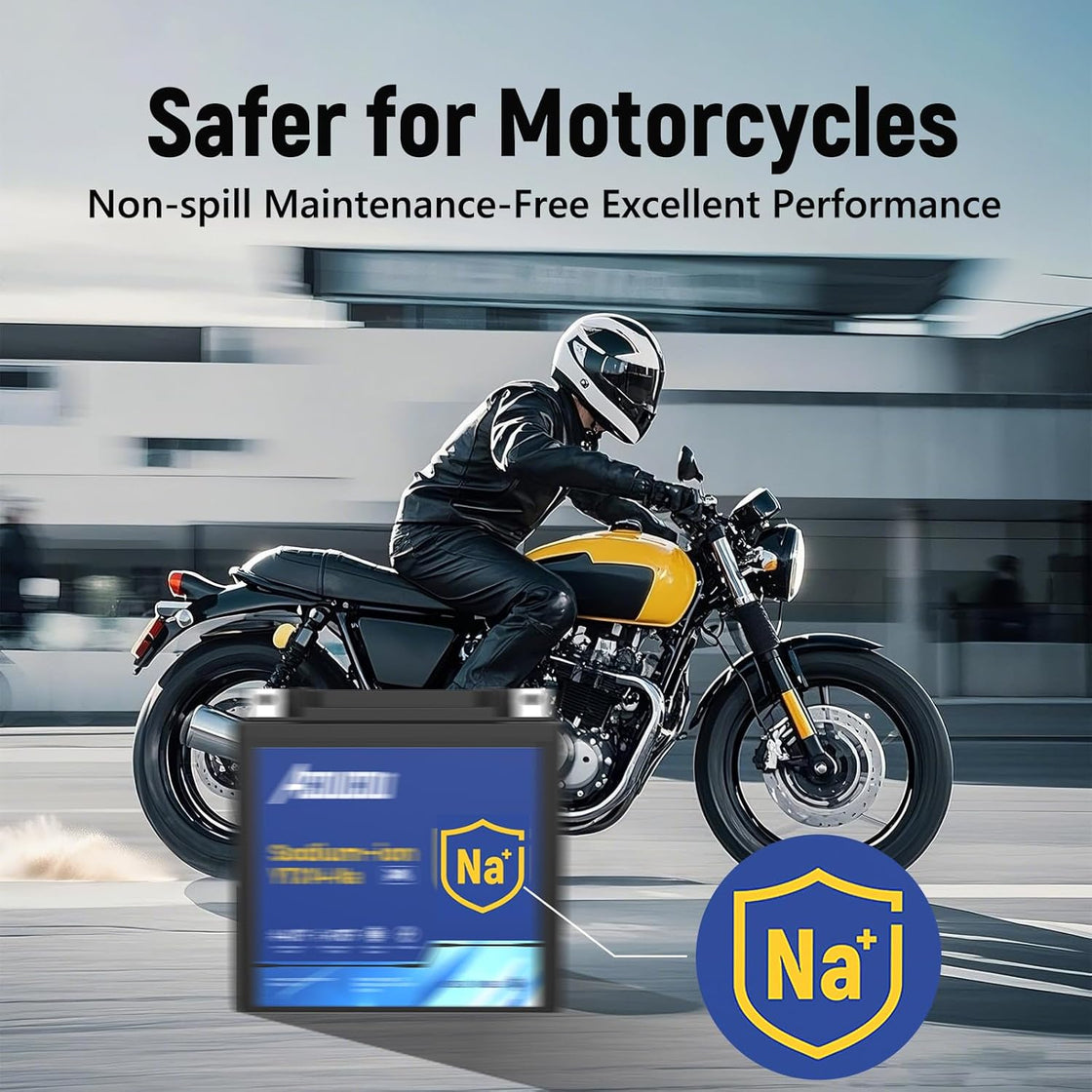 Acoucou YTX14A-BS Motorcycle Battery, 12V Sodium-Ion Battery, 250CCA, High Performance Rechargeable Maintenance Free Batteries For Motorcycles, ATV, Lawn Mowers, Scooter,UTV, ect.