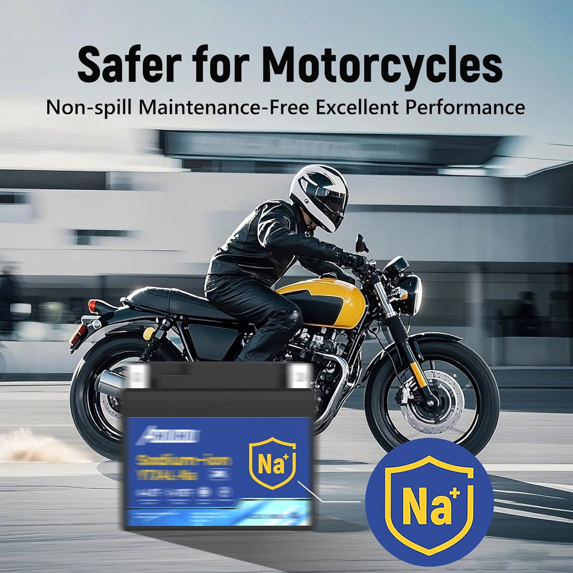 Acoucou YTX4A-BS Motorcycle Battery, 12V Sodium-Ion Battery, 140CCA, High Performance Rechargeable Maintenance Free Batteries For Motorcycles, ATV, Lawn Mowers, Scooter,UTV, ect.