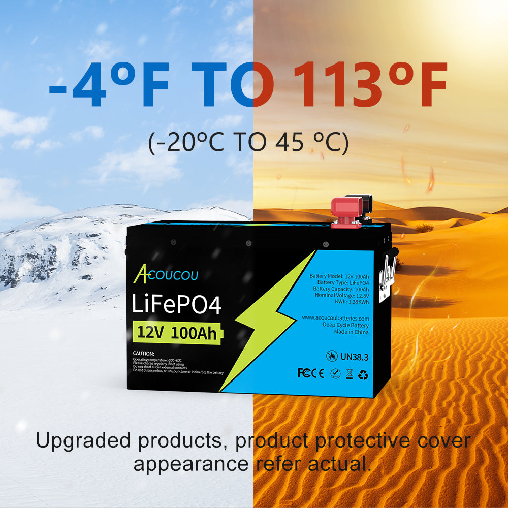 Acoucou ONE 12V 100Ah Lithium LiFePO4 Deep Cycle Batterie, RV Marine Motor Golfcart Batterie 