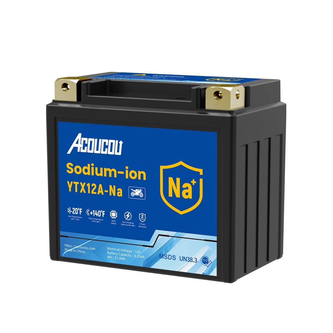 Acoucou YTX12A-BS Motorcycle Battery, 12V Sodium-Ion Battery,, For Motorcycles, ATV, Lawn Mowers, Dirt Bike,Tractors, Scooter, UTV. Replacement for  Lead-acid and Lithium Batteries