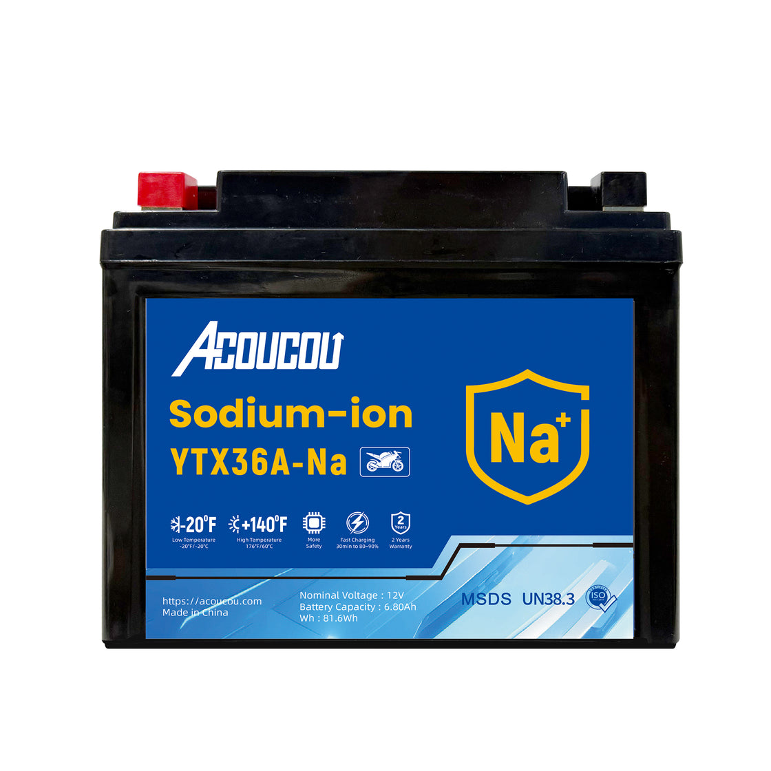 Acoucou YTX36A-BS Motorcycle Battery, 12V Sodium-Ion Battery,, For Motorcycles, ATV, Lawn Mowers, Dirt Bike,Tractors, Scooter, UTV. Replacement for  Lead-acid and Lithium Batteries