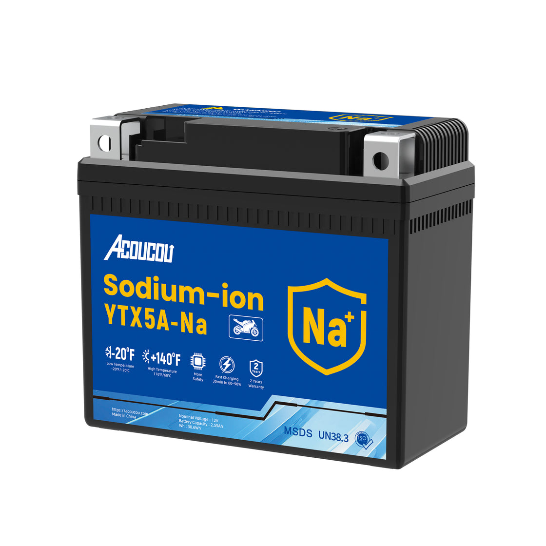 Acoucou YTX5A-BS Motorcycle Battery, 12V Sodium-Ion Battery,, For Motorcycles, ATV, Lawn Mowers, Dirt Bike,Tractors, Scooter, UTV. Replacement for  Lead-acid and Lithium Batteries