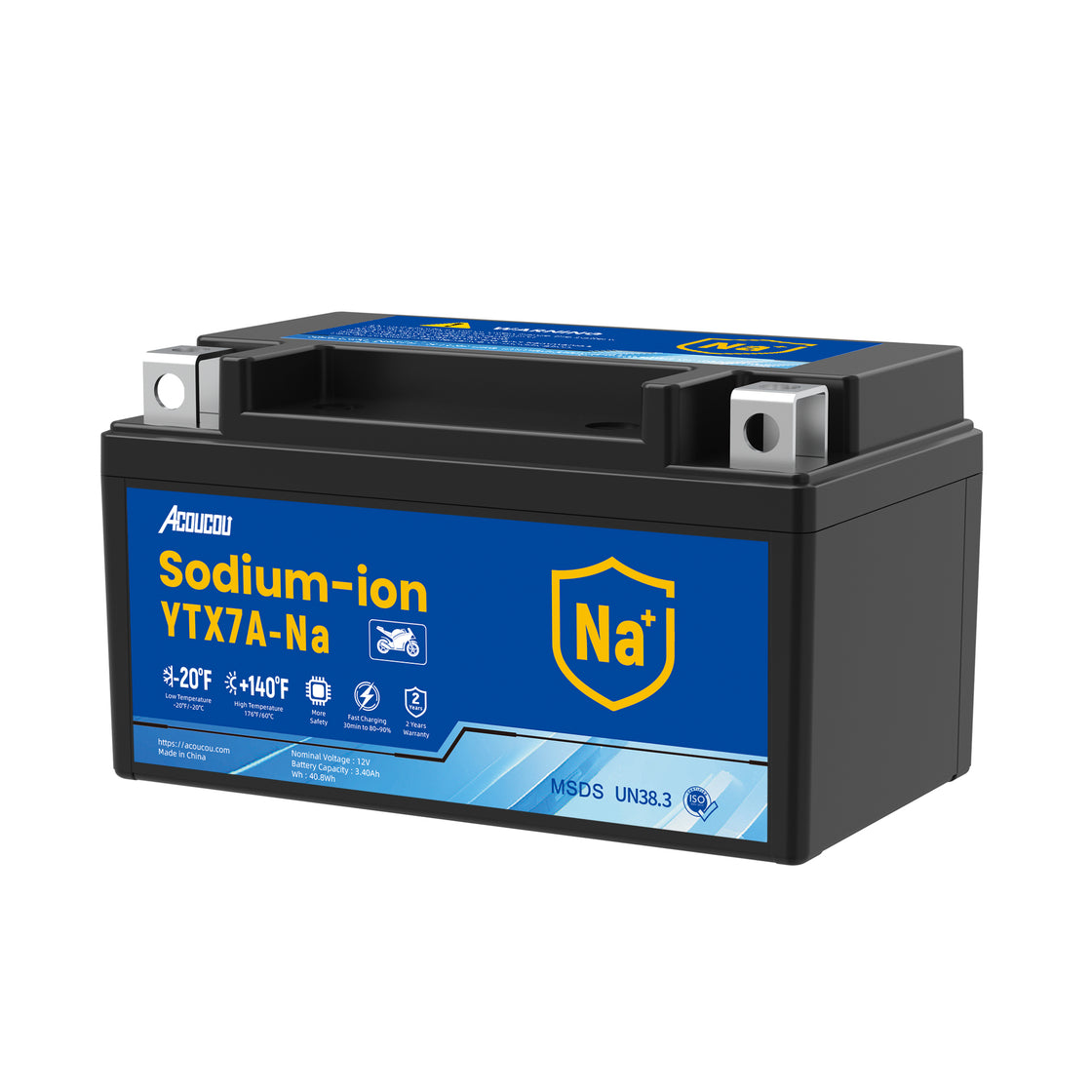Acoucou YTX7A-BS Motorcycle Battery, 12V Sodium-Ion Battery, 200CCA, For Motorcycles, ATV, Lawn Mowers, Dirt Bike,Tractors, Scooter, UTV. Replacement for YTX7A BS Lead-acid and Lithium Batteries