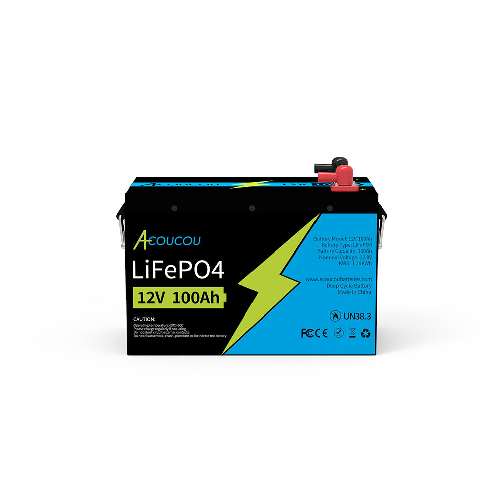 Acoucou ONE 12V 100Ah Lithium LiFePO4 Deep Cycle Batterie, RV Marine Motor Golfcart Batterie 
