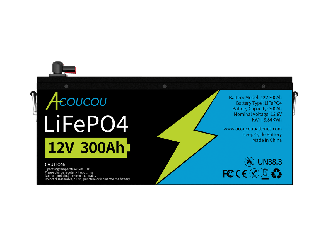 Acoucou MaxOne 12V 300Ah Bluetooth Lithium LiFePO4 Deep Cycle Battery,RV Marine Motor Golfcart Battery - Acoucoubatteries