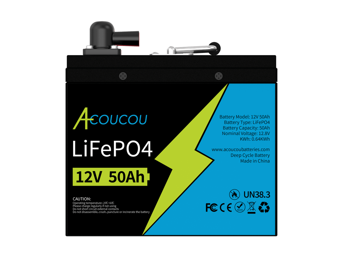 Acoucou MaxOne 12V 50Ah Bluetooth Lithium LiFePO4 Deep Cycle Battery,RV Marine Motor Golfcart Battery - Acoucoubatteries