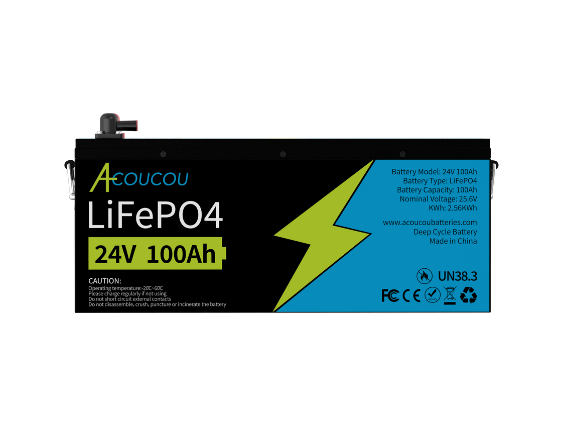 Acoucou MaxOne 24V 100Ah Bluetooth Lithium LiFePO4 Deep Cycle Battery,RV Marine Motor Golfcart Battery - Acoucoubatteries